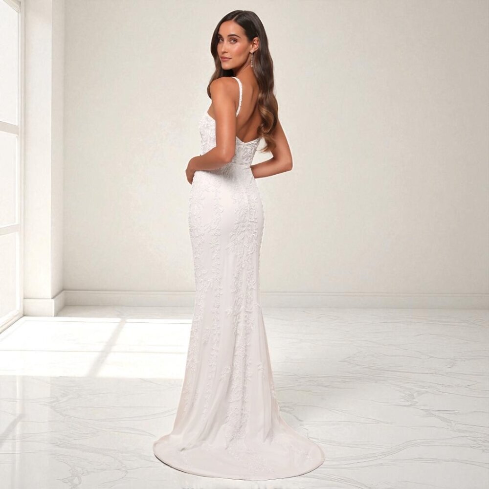 Lulus Momentous Love White Beaded Bustier Mesh Mermaid Maxi Dress Size Large - Picture 4 of 16